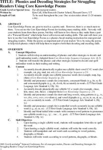 Phonics and Decoding Strategies for Struggling Readers Using Core Knowledge Poem Unit Plan Phonics and Decoding Strategies for Struggling Readers Using Core Knowledge Poem Unit Plan