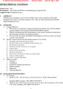 Sensational Sayings Unit Plan Sensational Sayings Unit Plan