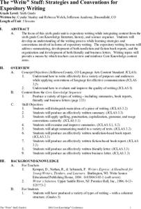 The "Write" Stuff: Strategies and Conventions for Expository Writing Unit Plan The "Write" Stuff: Strategies and Conventions for Expository Writing Unit Plan