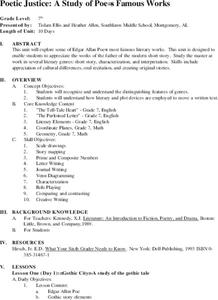 Poetic Justice: A Study of Poe's Famous Works Unit Plan Poetic Justice: A Study of Poe's Famous Works Unit Plan