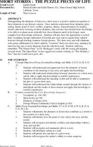 Short Stories: The Puzzle Pieces of Life Unit Plan Short Stories: The Puzzle Pieces of Life Unit Plan