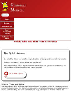 Easily Confused Words:  That, Which and Who Interactive Easily Confused Words:  That, Which and Who Interactive