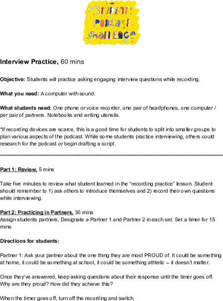 Teaching Podcasting: Interview Practice Lesson Plan Teaching Podcasting: Interview Practice Lesson Plan