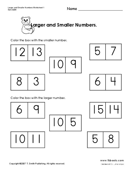 Larger and Smaller Numbers Worksheet Larger and Smaller Numbers Worksheet