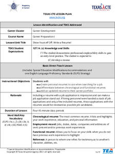Show Yourself Off - Write a Résumé! Lesson Plan Show Yourself Off - Write a Résumé! Lesson Plan