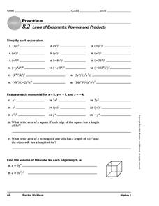 Laws of Exponents Worksheet Laws of Exponents Worksheet
