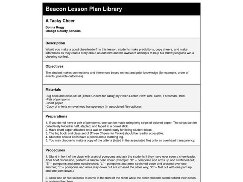 A Tacky Cheer Lesson Plan A Tacky Cheer Lesson Plan