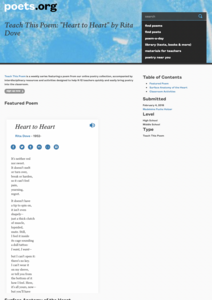 Teach This Poem: "Heart to Heart" by Rita Dove Lesson Plan Teach This Poem: "Heart to Heart" by Rita Dove Lesson Plan