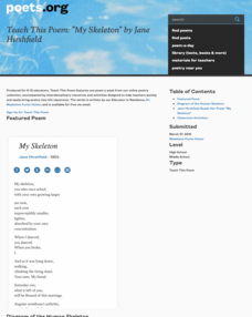 Teach This Poem: "My Skeleton" by Jane Hirshfield Lesson Plan Teach This Poem: "My Skeleton" by Jane Hirshfield Lesson Plan