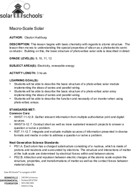 Macro-Scale Solar Lesson Plan Macro-Scale Solar Lesson Plan