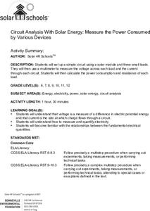 Circuit Analysis With Solar Energy: Measure the Power Consumed by Various Devices Lesson Plan Circuit Analysis With Solar Energy: Measure the Power Consumed by Various Devices Lesson Plan
