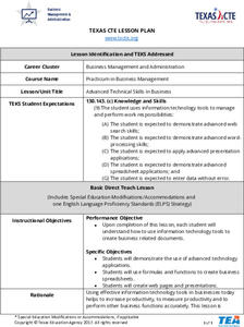 Advanced Technical Skills in Business Lesson Plan Advanced Technical Skills in Business Lesson Plan