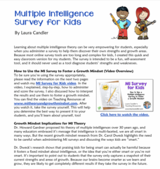 Multiple Intelligence Survey for Kids Worksheet Multiple Intelligence Survey for Kids Worksheet