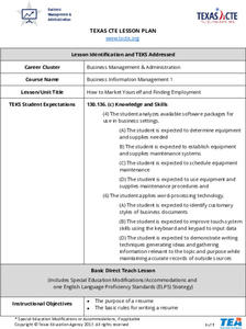 How to Market Yourself and Finding Employment Lesson Plan How to Market Yourself and Finding Employment Lesson Plan