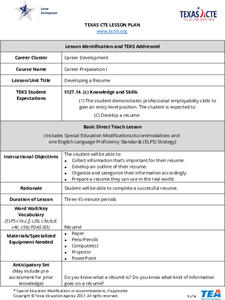 Developing a Résumé Lesson Plan Developing a Résumé Lesson Plan