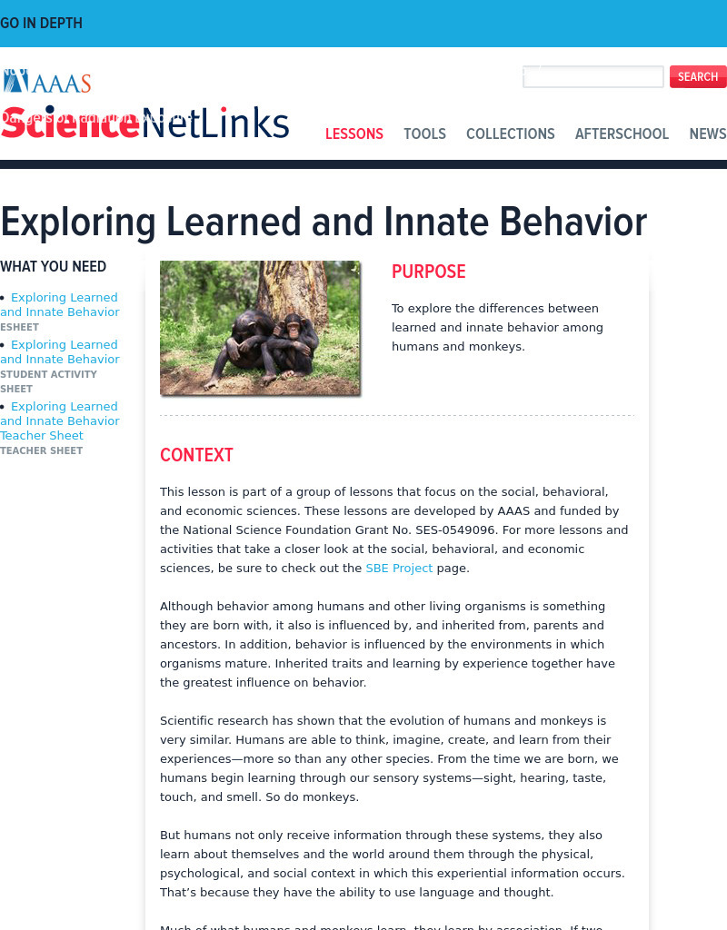 Exploring Learned and Innate Behavior Lesson Plan Exploring Learned and Innate Behavior Lesson Plan