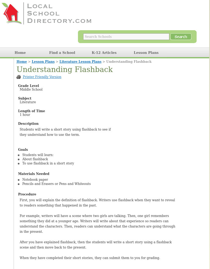 Understanding Flashback Lesson Plan Understanding Flashback Lesson Plan