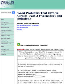 Word Problems that involve Circles Interactive Word Problems that involve Circles Interactive