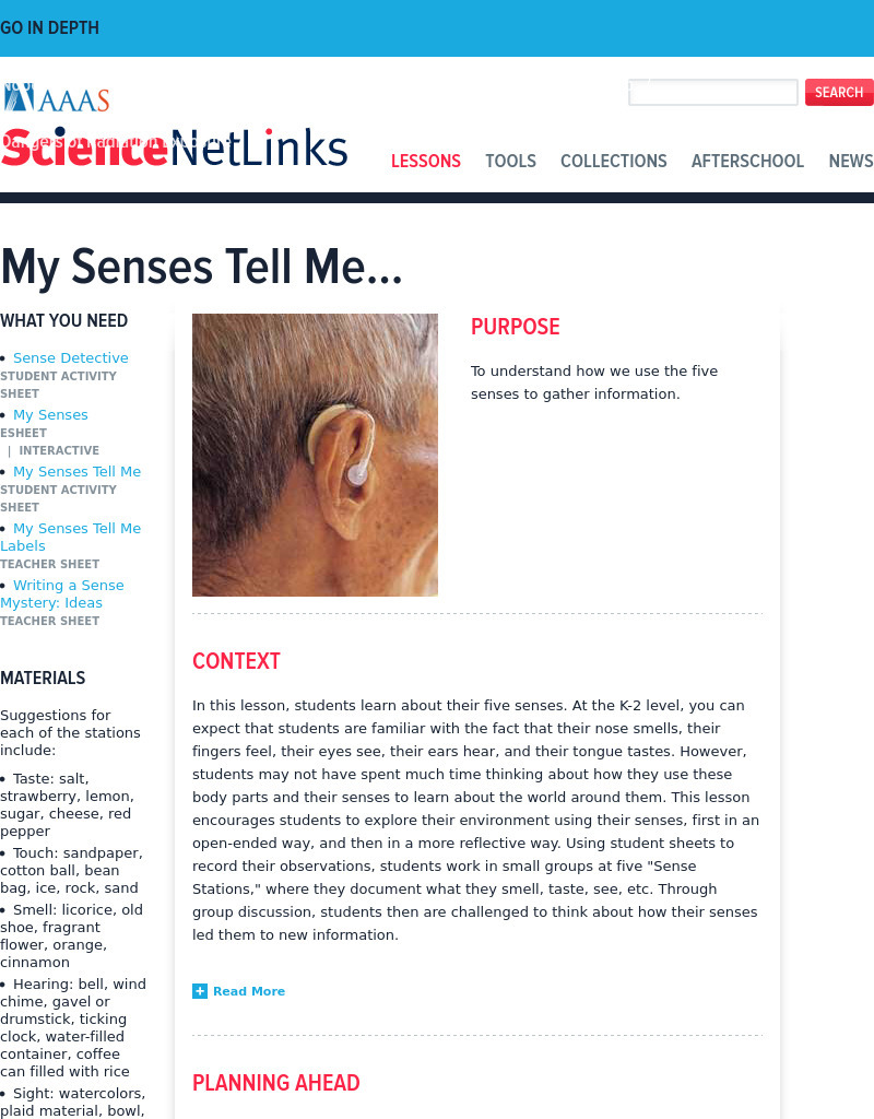 My Senses Tell Me... Lesson Plan My Senses Tell Me... Lesson Plan