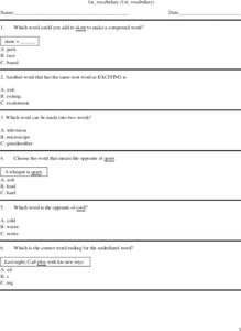 1st Grade Vocabulary Worksheet 1st Grade Vocabulary Worksheet