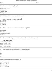 5th Grade Math Number Sense Worksheet 5th Grade Math Number Sense Worksheet