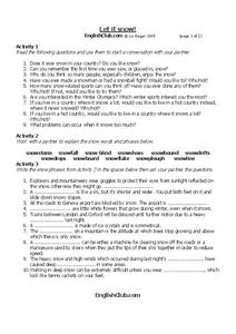 Let It Snow! Worksheet Let It Snow! Worksheet