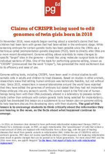 Claims of CRISPR Being Used to Edit Genomes of Twin Girls Born in 2018 Lesson Plan Claims of CRISPR Being Used to Edit Genomes of Twin Girls Born in 2018 Lesson Plan
