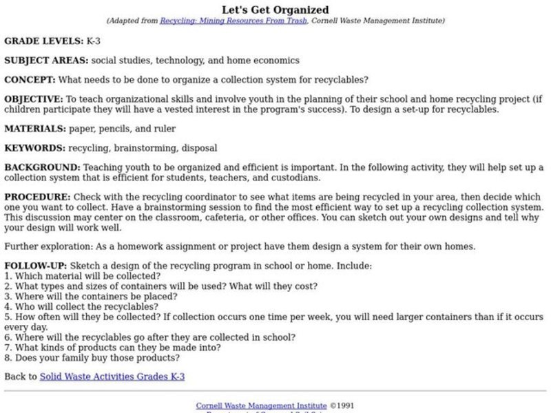 LET'S GET ORGANIZED Lesson Plan LET'S GET ORGANIZED Lesson Plan