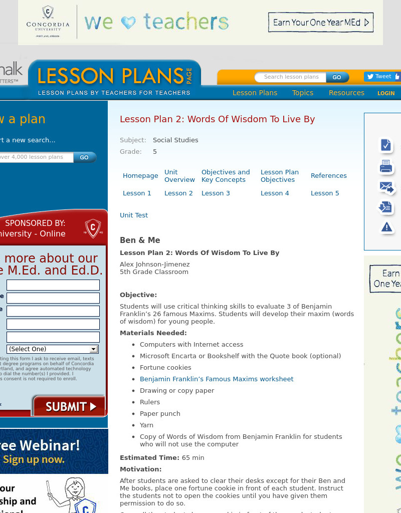 Language Arts: Ben and Me - Words of Wisdom to Live By Lesson Plan Language Arts: Ben and Me - Words of Wisdom to Live By Lesson Plan