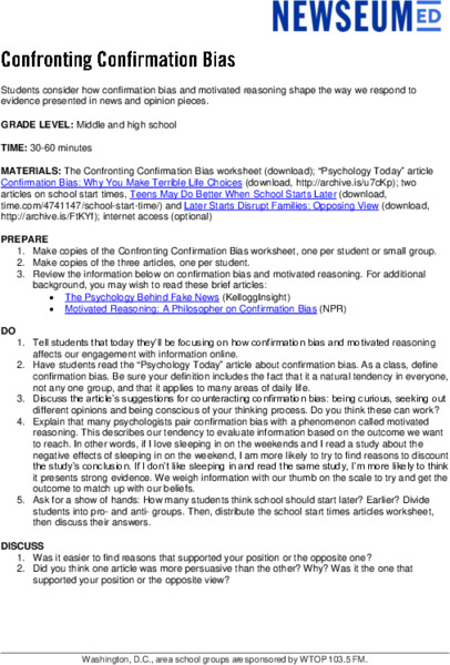 Confronting Conformation Bias Lesson Plan Confronting Conformation Bias Lesson Plan