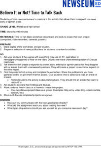 Believe It or Not? Time to Talk Back Lesson Plan Believe It or Not? Time to Talk Back Lesson Plan
