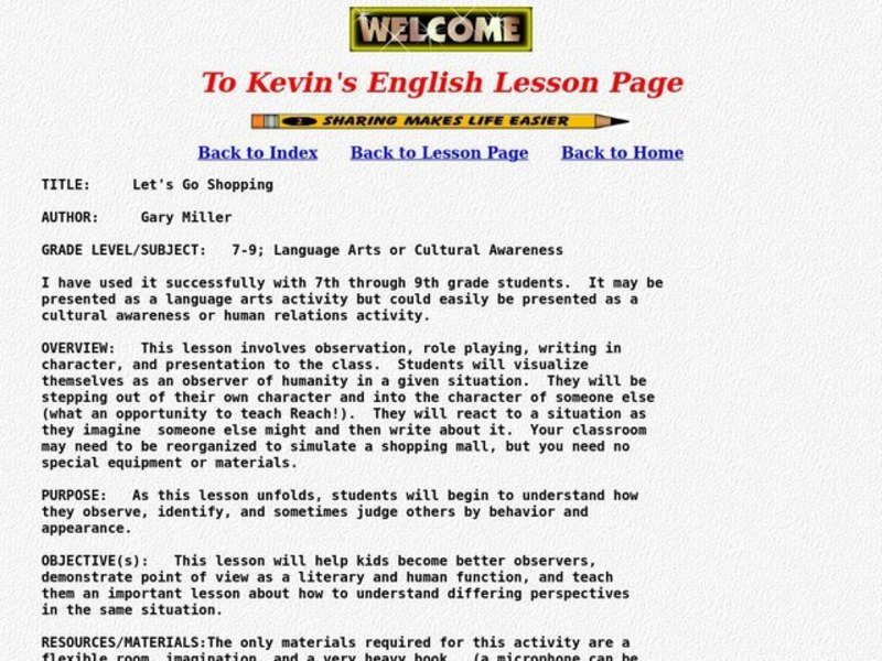 Let's Go Shopping Lesson Plan Let's Go Shopping Lesson Plan