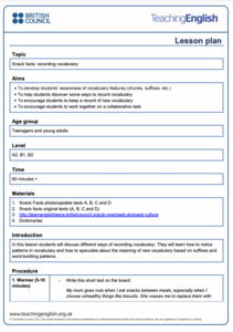 Snack Facts - Recording Vocabulary Lesson Plan Snack Facts - Recording Vocabulary Lesson Plan