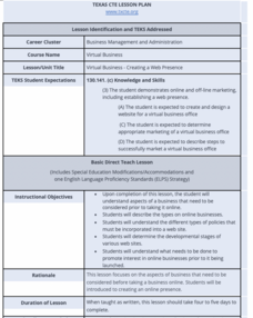 Virtual Business - Creating a Web Presence Lesson Plan Virtual Business - Creating a Web Presence Lesson Plan