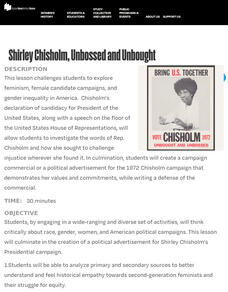 Shirley Chisholm, Unbossed and Unbought Lesson Plan Shirley Chisholm, Unbossed and Unbought Lesson Plan