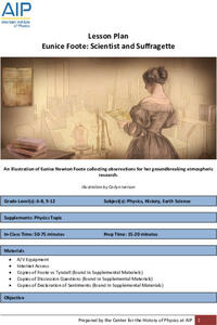 Eunice Foote: Scientist and Suffragette Lesson Plan Eunice Foote: Scientist and Suffragette Lesson Plan