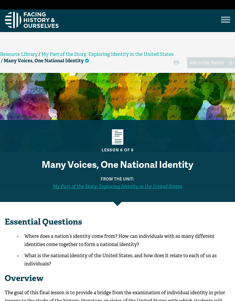 Many Voices, One National Identity Lesson Plan Many Voices, One National Identity Lesson Plan