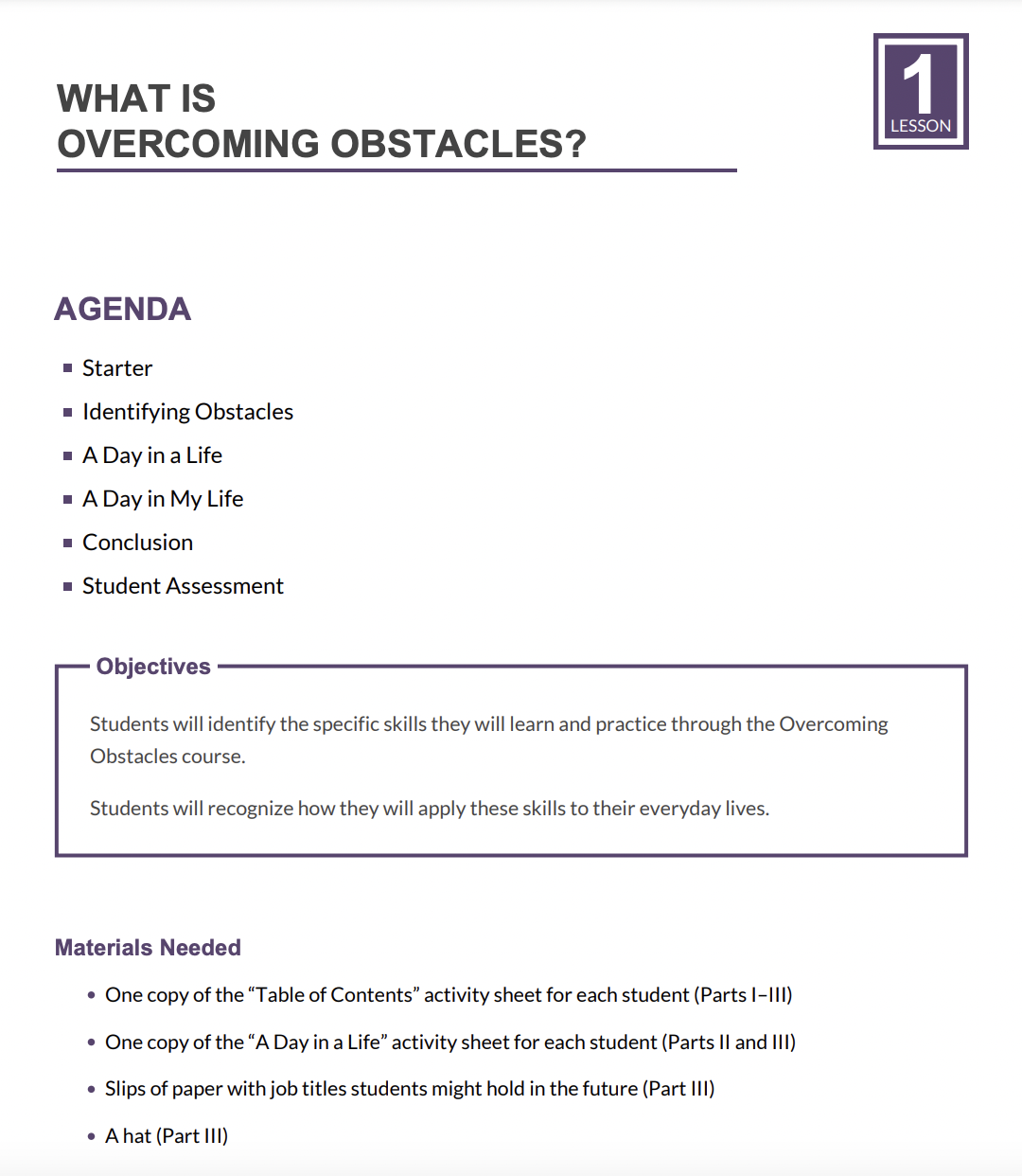 What Is Overcoming Obstacles? Lesson Plan What Is Overcoming Obstacles? Lesson Plan