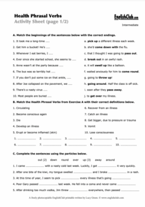 Health Phrasal Verbs Worksheet Health Phrasal Verbs Worksheet