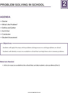 Problem Solving in School Lesson Plan Problem Solving in School Lesson Plan