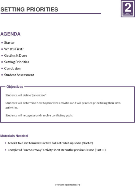 Setting Priorities Lesson Plan Setting Priorities Lesson Plan