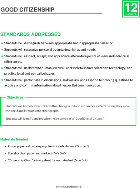Good Citizenship Lesson Plan Good Citizenship Lesson Plan
