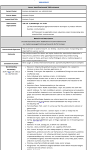 Business Project Lesson Plan Business Project Lesson Plan