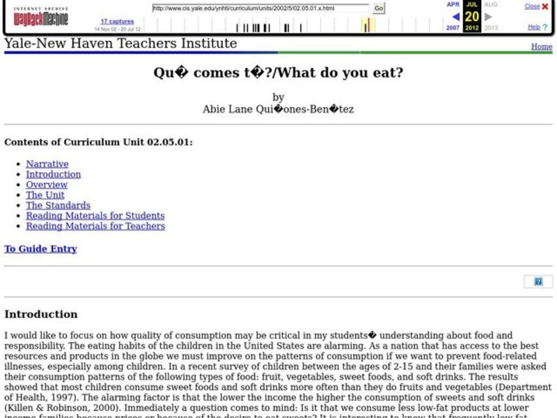 Qué comes tú?/What do you eat? Lesson Plan Qué comes tú?/What do you eat? Lesson Plan