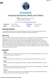 Alienstock: Analyzing Information, Media, And Validity Lesson Plan Alienstock: Analyzing Information, Media, And Validity Lesson Plan