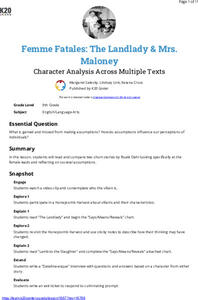 Femme Fatales - The Landlady and Mrs. Maloney: Character Analysis Across Multiple Texts Lesson Plan Femme Fatales - The Landlady and Mrs. Maloney: Character Analysis Across Multiple Texts Lesson Plan