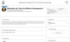 Wherefore Art Thou So Difficult, Shakespeare? Understanding Shakespeare Lesson Plan Wherefore Art Thou So Difficult, Shakespeare? Understanding Shakespeare Lesson Plan