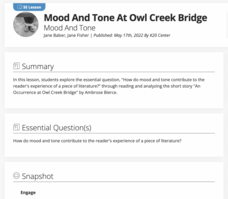 Mood and Tone at Owl Creek Bridge: Mood and Tone Lesson Plan Mood and Tone at Owl Creek Bridge: Mood and Tone Lesson Plan