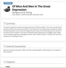 Of Mice and Men in the Great Depression: Background and Setting Lesson Plan Of Mice and Men in the Great Depression: Background and Setting Lesson Plan