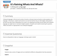 It’s Raining Whats and Whats? Colloquial Language Lesson Plan It’s Raining Whats and Whats? Colloquial Language Lesson Plan